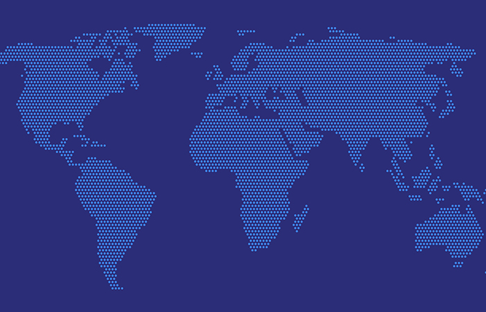 World map of blue dots