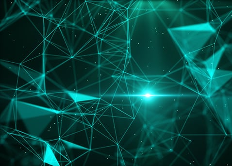 A green network of nodes representing artificial intelligence neural nets