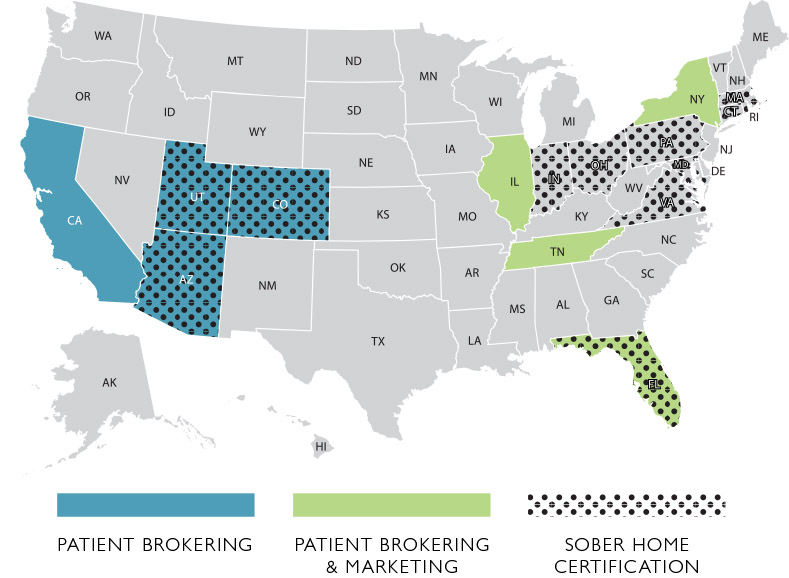 SUD Treatment Center and Recovery Home Laws, by State